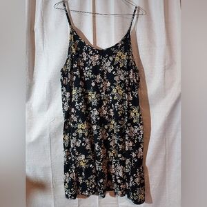 WALLFLOWER Women's Black Multi Floral Spaghetti Strap Flared Dress Stretch 1X